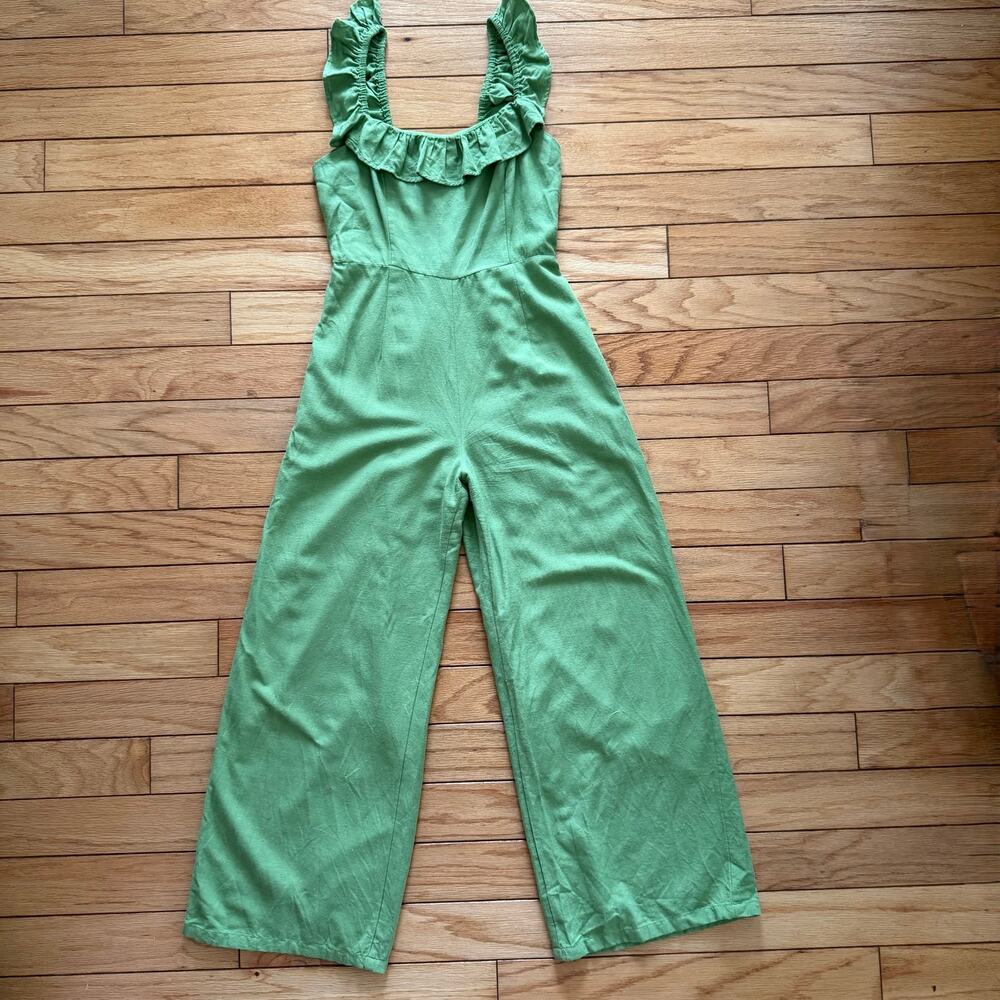 Japna Green Ruffle Strap Wide Leg Jumpsuit Cottagecore Romper Small